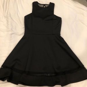 High neck fit and flare dress with sheer details